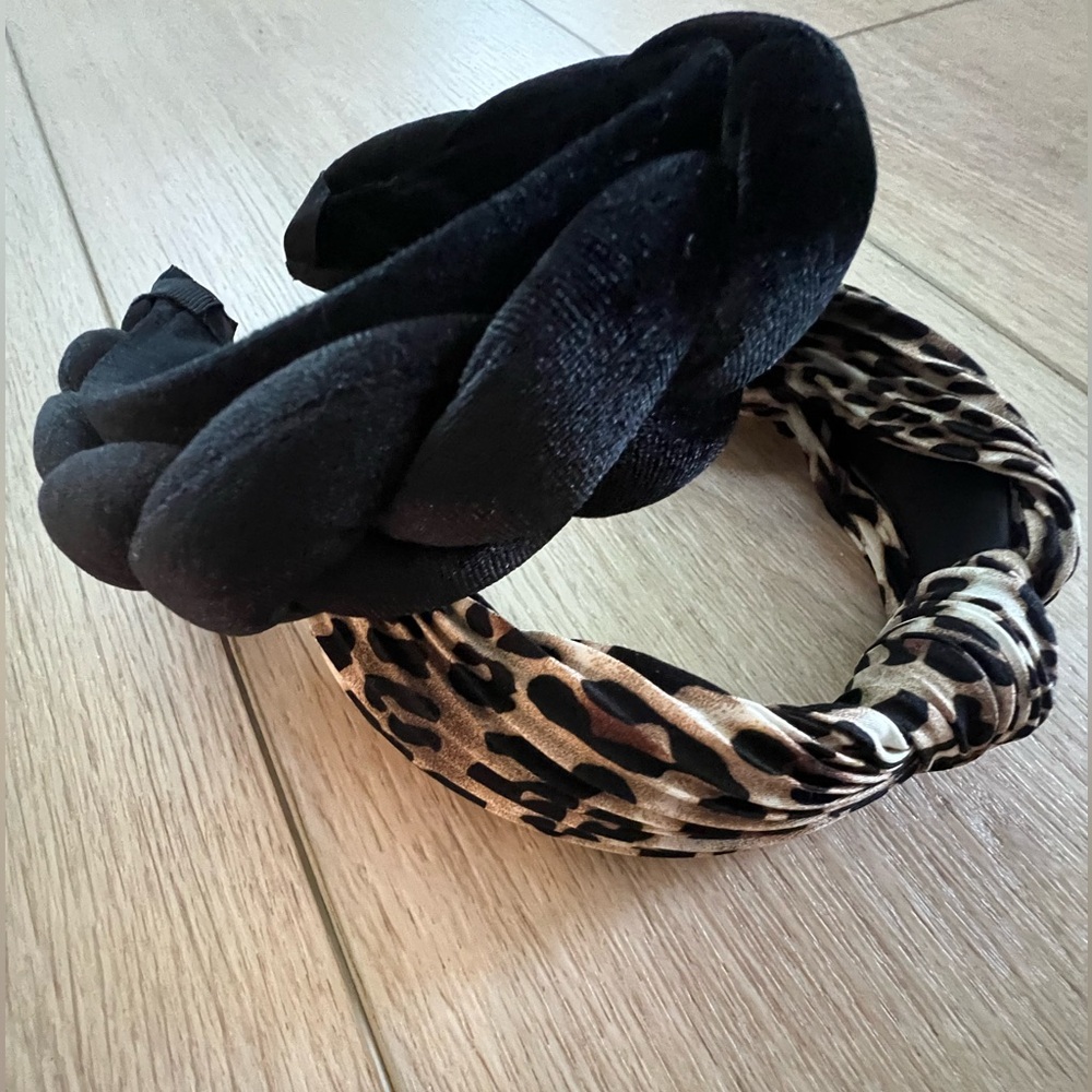 Velvet Black and Leopard Print Headband Set